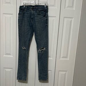 Hollister Men's Dark Wash Skinny Jeans with Knee Rips